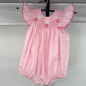 Pink Baby Bunny‎ Smocked Romper with Ruffled Sleeves Size 6m